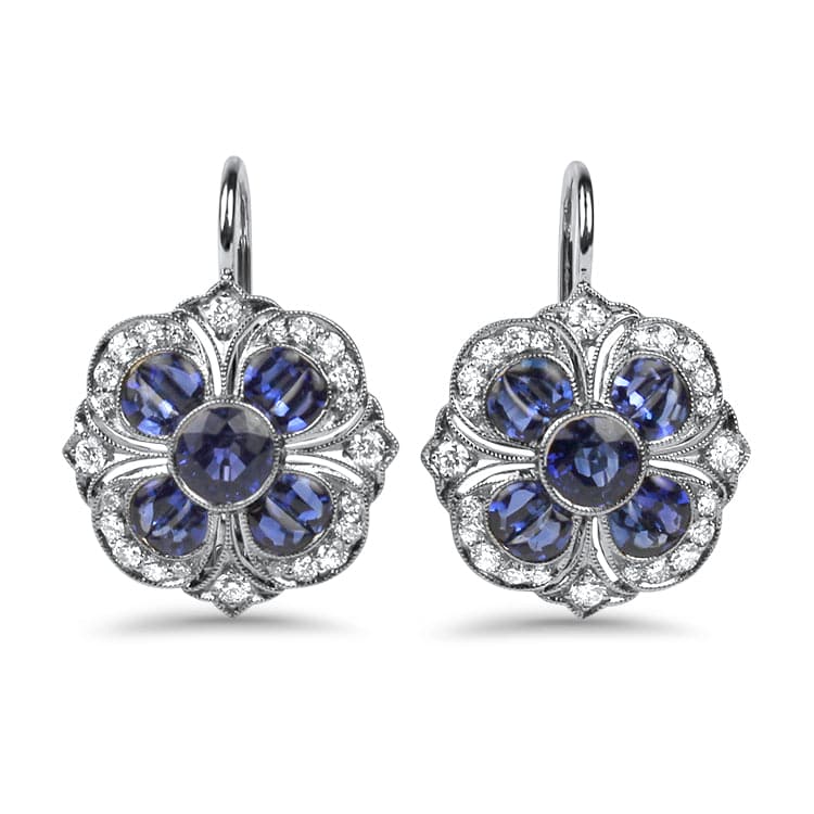 Kwiat Earring 18K White Gold Kwiat Floret Pendant Diamond and Sapphire Dangle Earrings