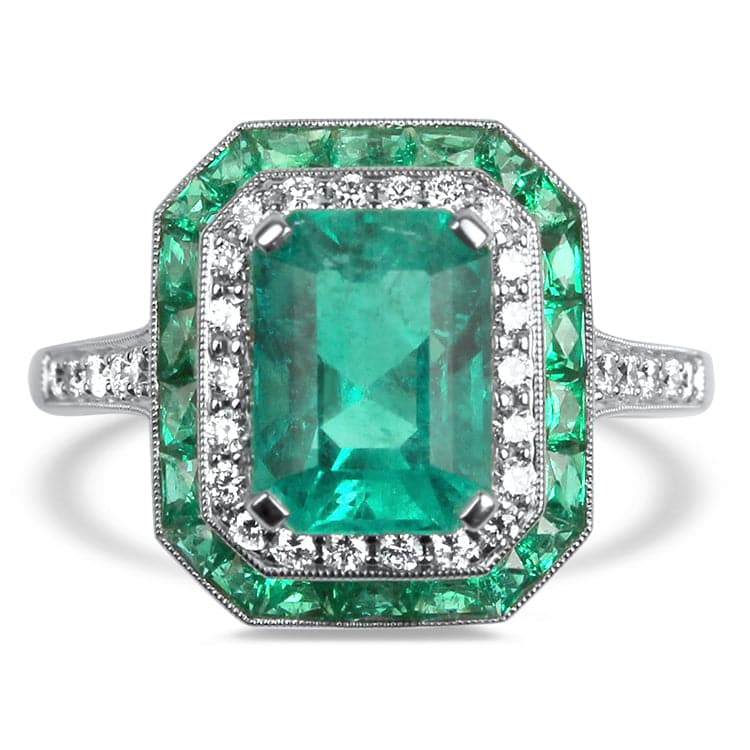 Kwiat Ring Kwiat Platinum Colombian Emerald and Diamond Ring 5.75