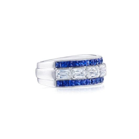 Kwiat Wedding Band Platinum Kwiat Ashoka East-West Partway Diamond and Blue Sapphire Band 6.0