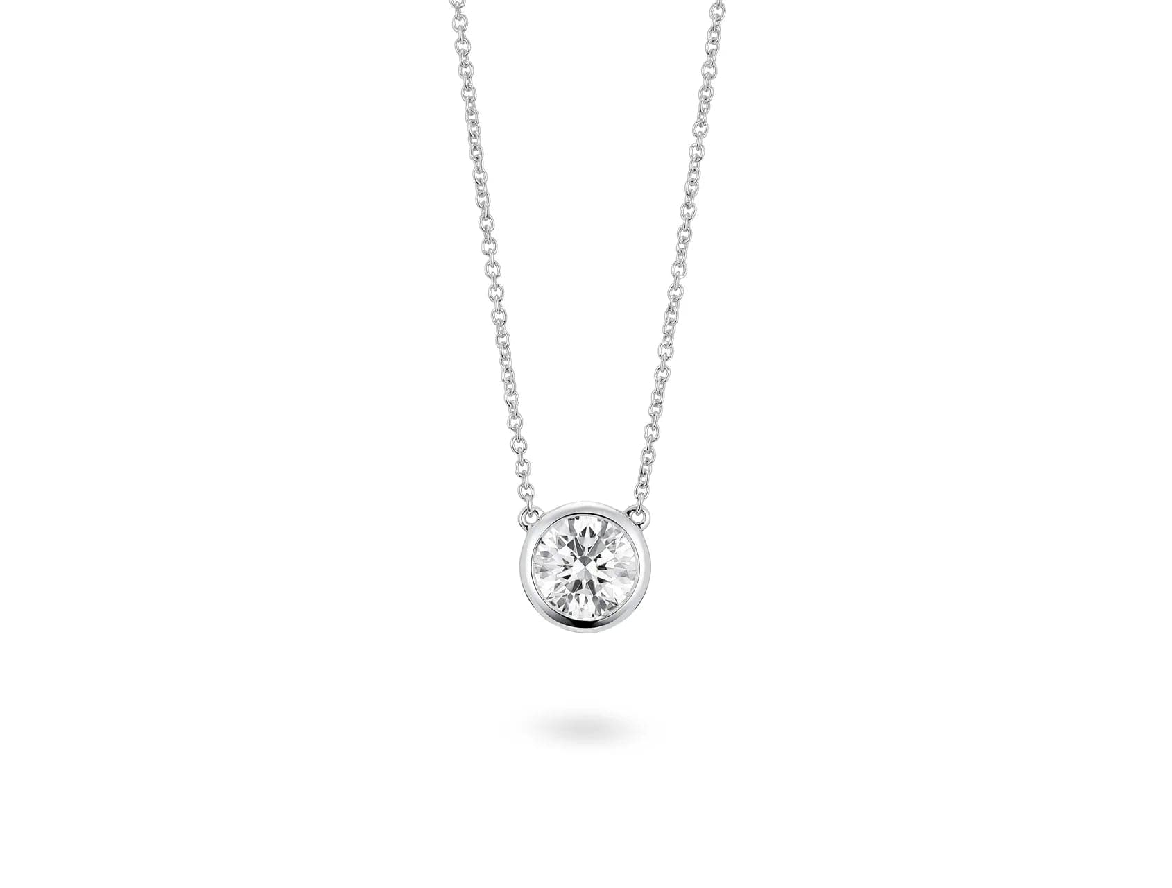 Lightbox Necklaces and Pendants Lab-Grown White Gold Bezel Diamond Solitaire Pendant - 1ctw