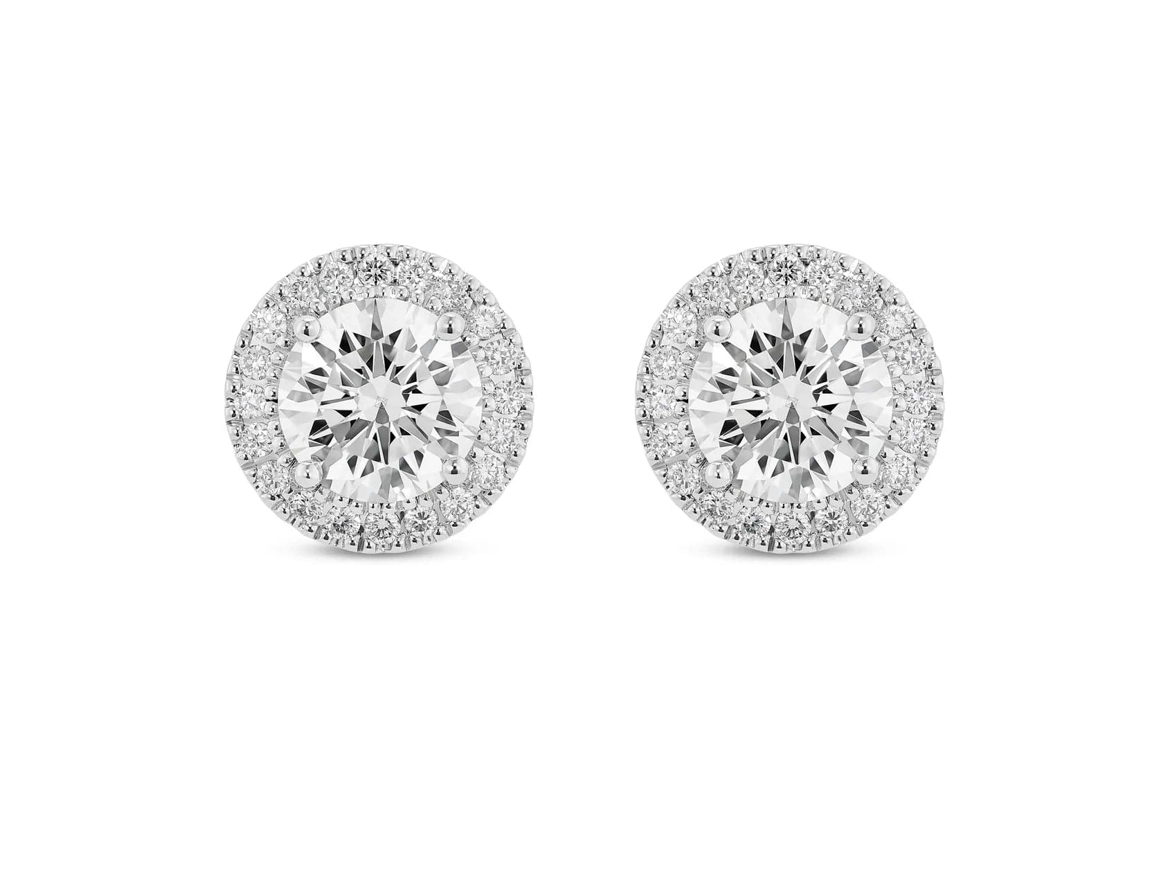 Lightbox Earring Lab-Grown White Gold Halo Diamond Studs - 2ctw