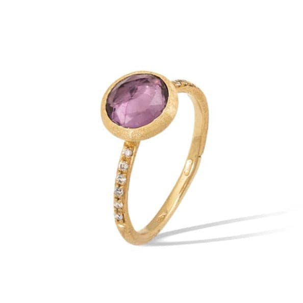 Marco Bicego Ring 18k Yellow Gold Jaipur Color Collection Amethyst Ring with Diamond Band 7
