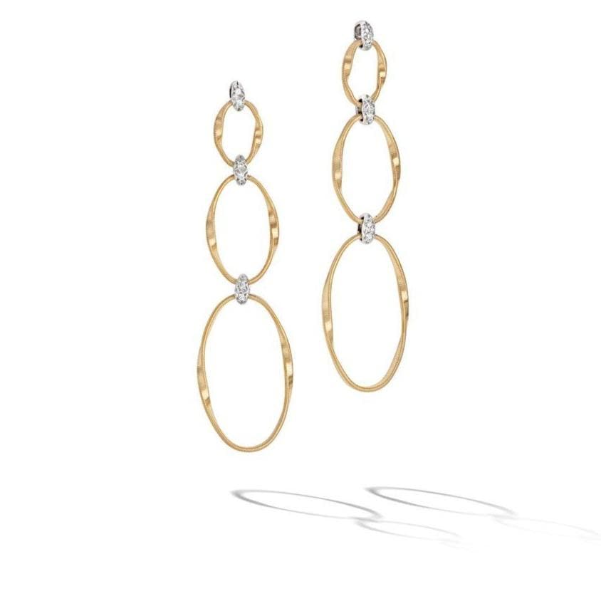 Marco Bicego Earring Marrakech Onde Collection 18K Yellow Gold and Diamond Flat Link Triple Drop Earrings