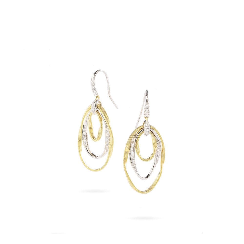 Marco Bicego Earring Marrakech Onde Collection 18K Yellow Gold and Diamond Triple Layer Dangle Earrings