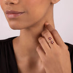 Mark Henry Ring 18k Yellow Gold Daffodil Garden Twin Ruby and Diamond Flower Ring 6.5