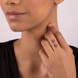 Mark Henry Ring 18k Yellow Gold Daffodil Garden Twin Ruby and Diamond Flower Ring 6.5