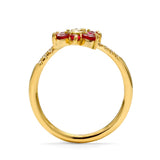 Mark Henry Ring 18k Yellow Gold Daffodil Garden Twin Ruby and Diamond Flower Ring 6.5