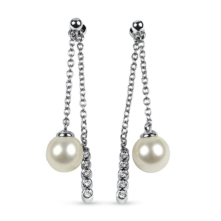 Mastoloni Earring White Gold Caprice Pearl and Diamond Convertible Chain Dangle Earrings