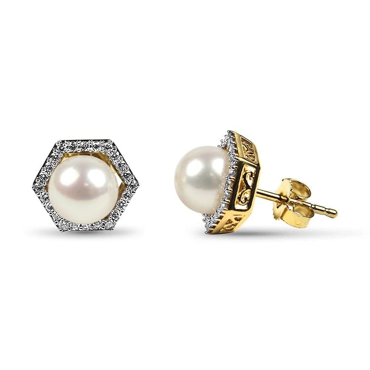 Mastoloni Earring Yellow Gold Pearl and Diamond Geometric Stud Earrings