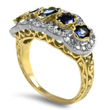 PAGE Estate Ring 14k Two-toned Gold Five Sapphire and Diamond Ring 4.75