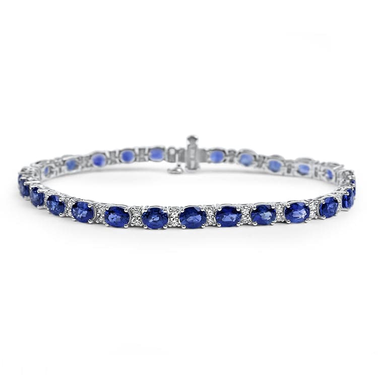 PAGE Estate Bracelet 14k White Gold Ceylon Sapphire and Diamond Line Bracelet