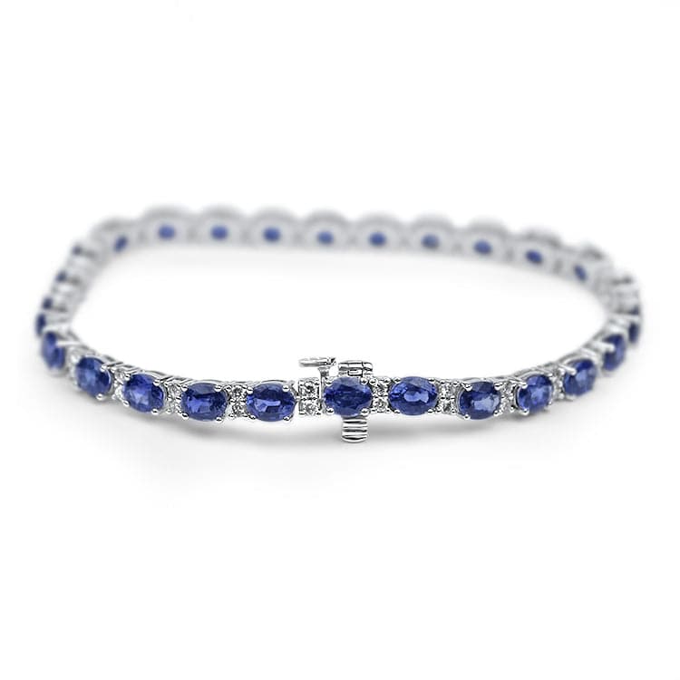 PAGE Estate Bracelet 14k White Gold Ceylon Sapphire and Diamond Line Bracelet