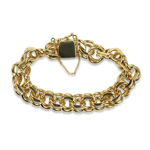 1960s 14 Karat Yellow Gold Woven Wheat Link with Rope Edge Wide Charm  Bracelet For Sale at 1stDibs | 1960s charm bracelet, 14 karat gold charm  bracelets, mens gold charm bracelet