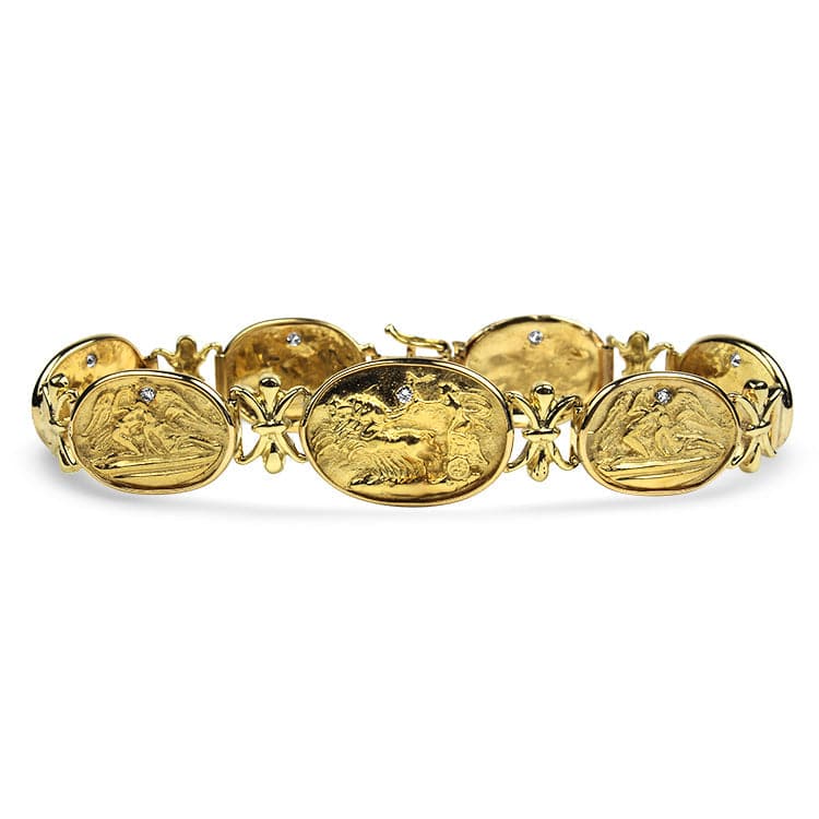 PAGE Estate Bracelet 14k Yellow Gold Embossed Roman Link Bracelet