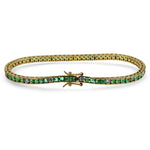 PAGE Estate Bracelet 14k Yellow Gold Emerald and Diamond Channel Set Tennis Bracelet