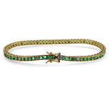 PAGE Estate Bracelet 14k Yellow Gold Emerald and Diamond Channel Set Tennis Bracelet