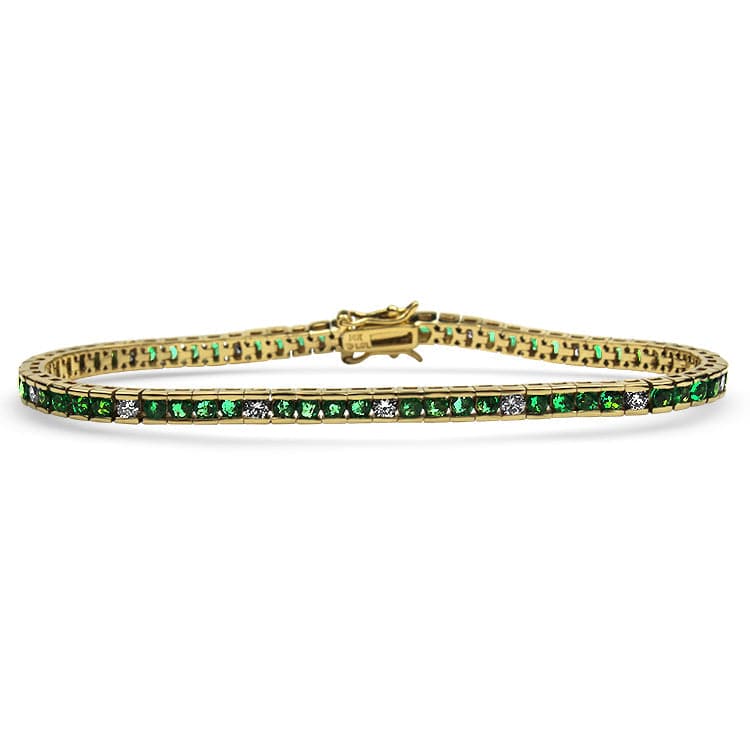 PAGE Estate Bracelet 14k Yellow Gold Emerald and Diamond Channel Set Tennis Bracelet