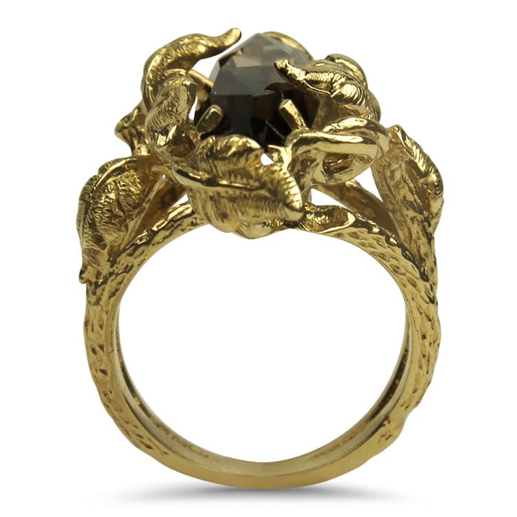 PAGE Estate Ring 14k Yellow Gold Floral Smoky Quartz Ring 5.5