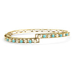 PAGE Estate Bracelet 14K Yellow Gold Pearl and Turquoise Bangle Bracelet