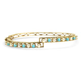 PAGE Estate Bracelet 14K Yellow Gold Pearl and Turquoise Bangle Bracelet