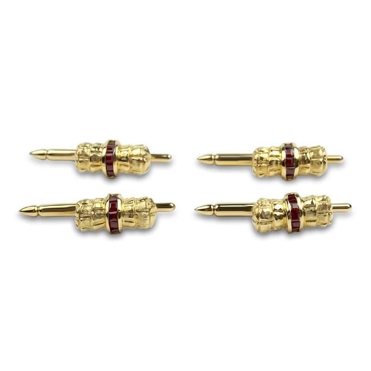 PAGE Estate Men's Jewelry 14K Yellow Gold Ruby Bark Finish Cufflink and Stud Set