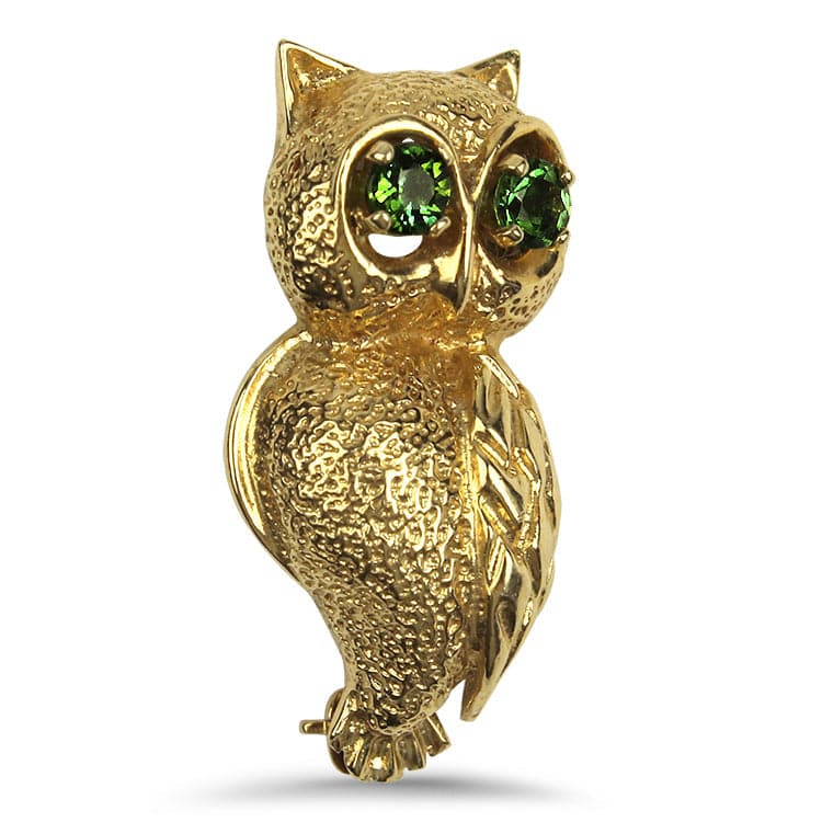 PAGE Estate Pins & Brooches 14k Yellow Gold Tsavorite Garnet Owl Pin