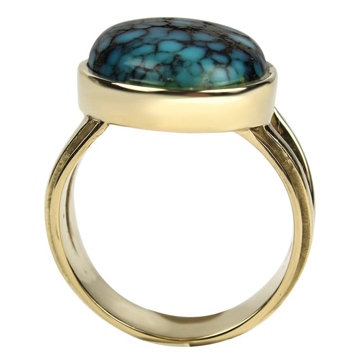 PAGE Estate Ring 14k Yellow Gold Turquoise Bezel Ring 7