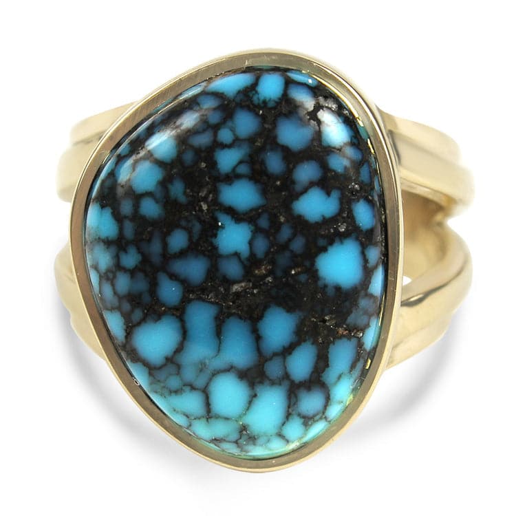 PAGE Estate Ring 14k Yellow Gold Turquoise Bezel Ring 7