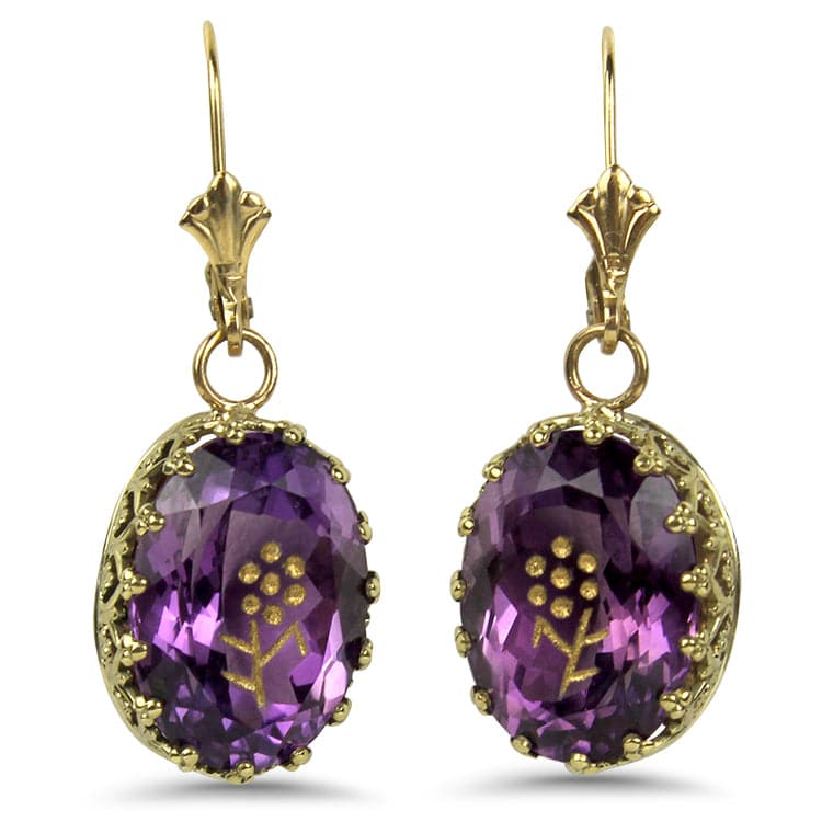 PAGE Estate Earring 14k Yellow Gold Victorian Amethyst Dangle Earrings