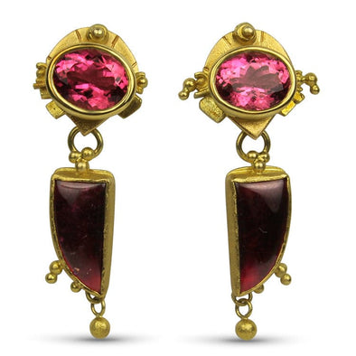 Springer's Collection Necklaces and Pendants 18k and 22k Yellow Gold Oval Pink Tourmaline Drop Earrings