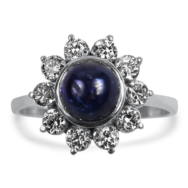 Art Deco 18ct Gold Cabochon Sapphire Rub Over Set Ring (946P) | The Antique  Jewellery Company