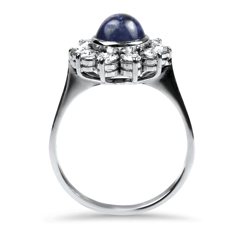 PAGE Estate Ring 18k White Gold 1.75 Cabochon Sapphire Ring with Diamond Halo 5.5