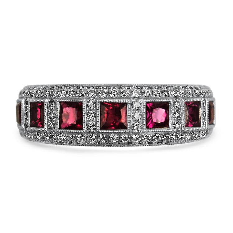 PAGE Estate Ring 18k White Gold Sylvie Collection Ruby and Diamond Band 5.5