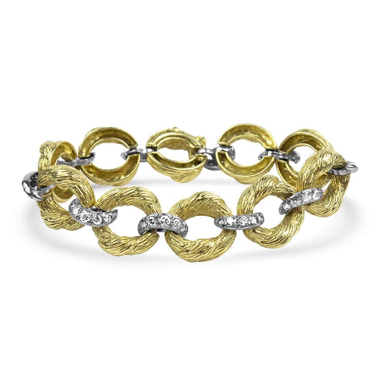 PAGE Estate Bracelet 18k Yellow Gold and Diamond Textured Link Bracelet