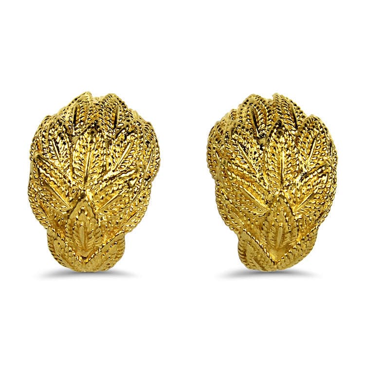 PAGE Estate Earring 18k Yellow Gold Dome Leaves Earrings