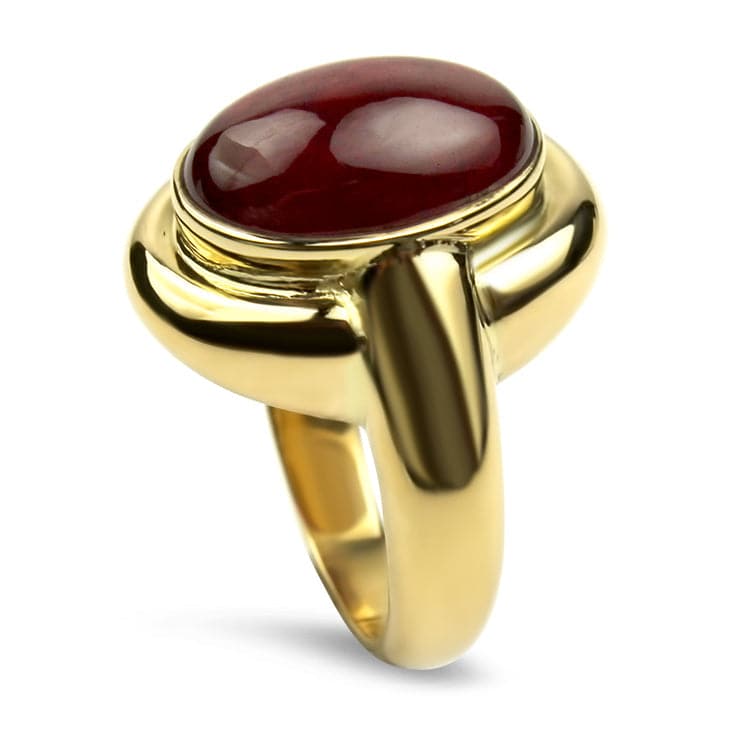 Estate 18K Yellow Gold Oval Cabochon Ruby Ring