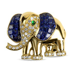 PAGE Estate Pins & Brooches 18k Yellow Gold Sapphire and Diamond Elephant Pin