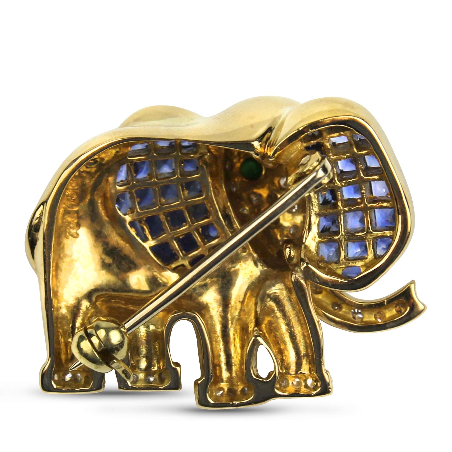 PAGE Estate Pins & Brooches 18k Yellow Gold Sapphire and Diamond Elephant Pin