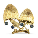 PAGE Estate Necklaces and Pendants 18k Yellow Gold Textured Mushroom and Blue Sapphire Pin