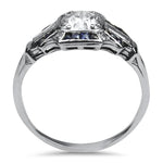 PAGE Estate Ring Art Deco Platinum Diamond and Sapphire Ring 6.25