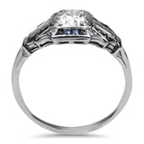 PAGE Estate Ring Art Deco Platinum Diamond and Sapphire Ring 6.25