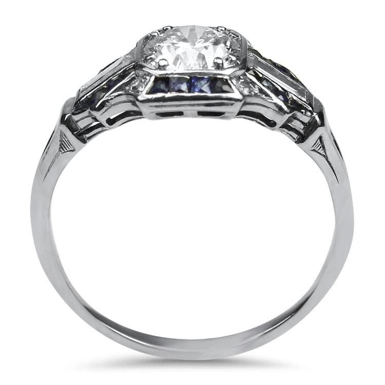 PAGE Estate Ring Art Deco Platinum Diamond and Sapphire Ring 6.25