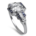 PAGE Estate Ring Art Deco Platinum Diamond and Sapphire Ring 6.25