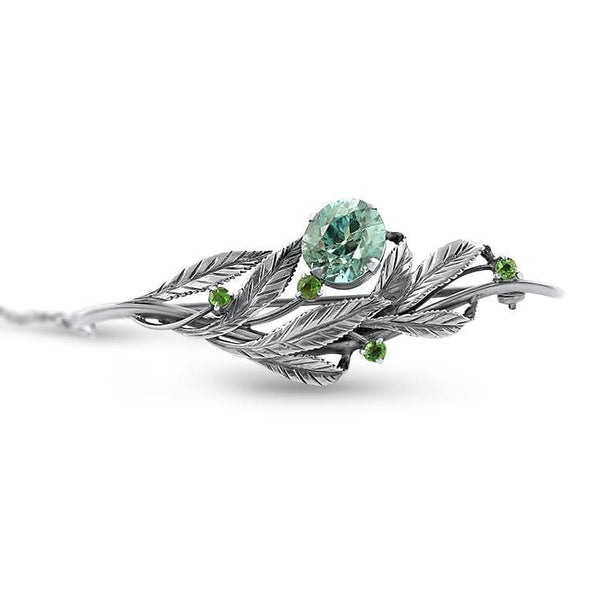 PAGE Estate Pins & Brooches Blue Zircon & Tsavorite Garnet Leaf Brooch