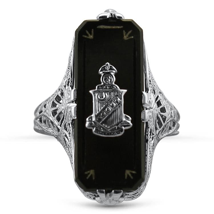 PAGE Estate Ring Coat of Arms Black Onyx Filigree Ring 5.5