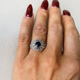 PAGE Estate Ring Edwardian Platinum 1.10cts Sapphire and Diamond Cluster Ring 6.25