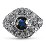 PAGE Estate Ring Edwardian Platinum 1.10cts Sapphire and Diamond Cluster Ring 6.25
