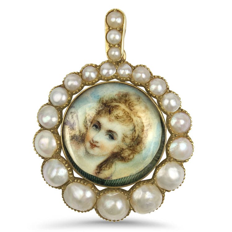 PAGE Estate Necklaces and Pendants Estate 14k Yellow Gold Pearl Portrait Pendant