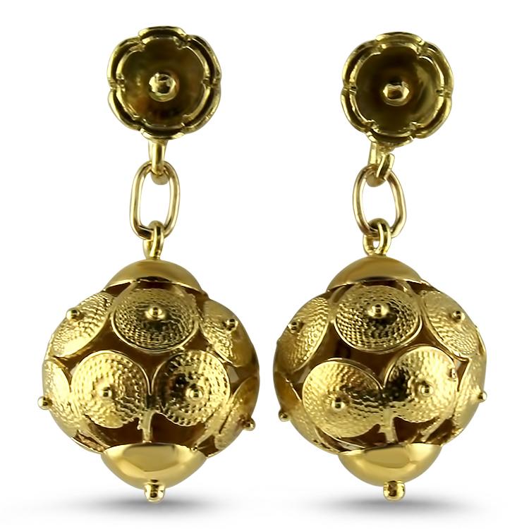 PAGE Estate Earring High Karat Spiral Bead Dangle Earrings