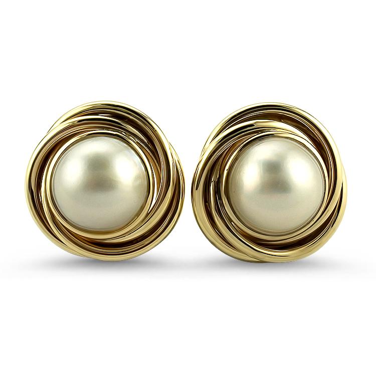 PAGE Estate Earring Mabe Pearl Love Knot Stud Earrings